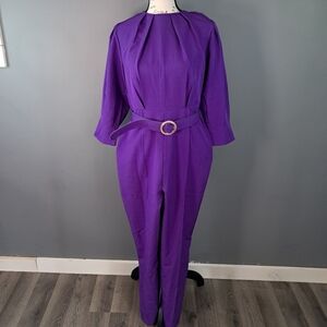 Freylina Womens Purple Belted Linen Blend Jumpsuit Size 8